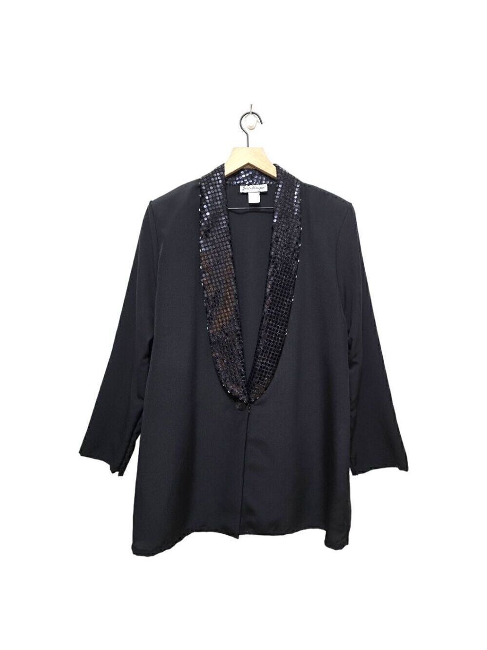 Jeri Marque Vintage Black Sequin Sheer Long Dressy Formal Blazer Jacket Sz M